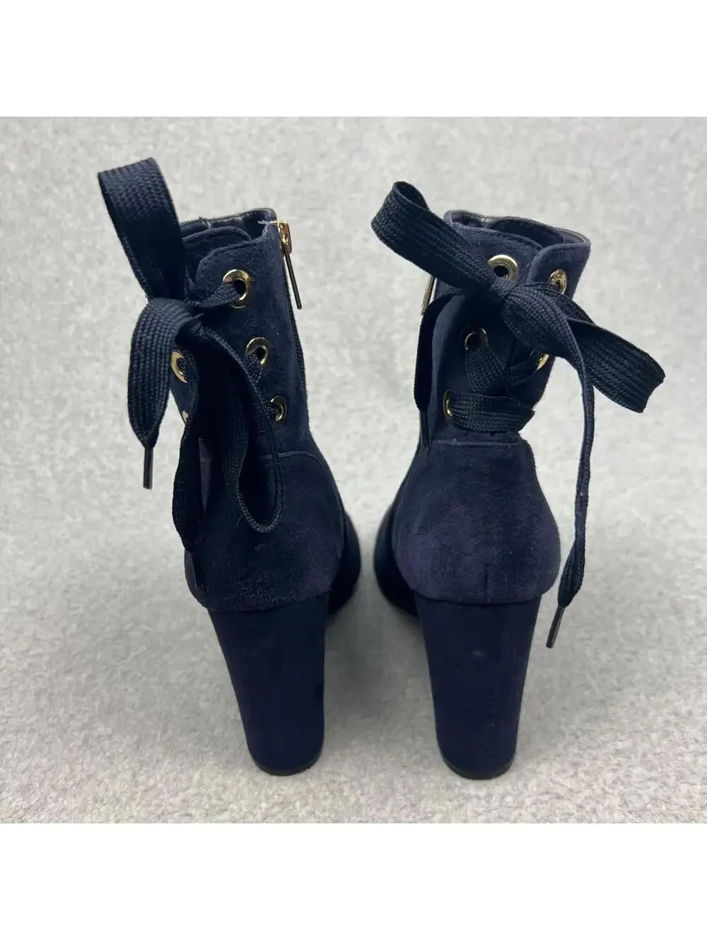 Y2K Tommy Hilfiger Leather Suede Ankle Booties Chunky Heel Womens Size 8.5 90's
